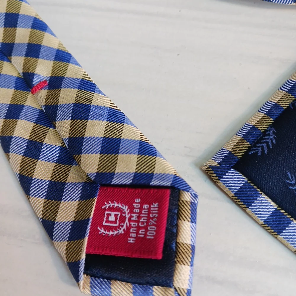 CHAPS Blue Yellow Plaid Mens Silk Tie Necktie Y2K